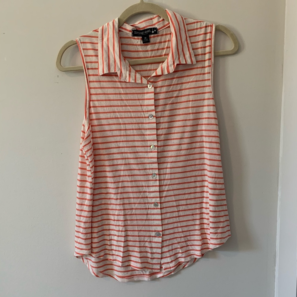 Orange Striped Button Up Tank Top